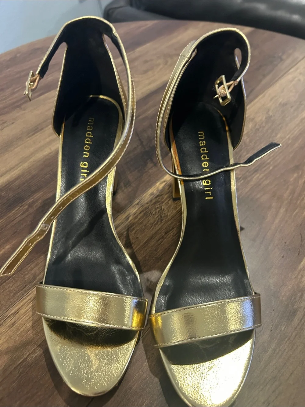 Madden Girl Metallic Gold Ankle-Strap Block Heel Sandals